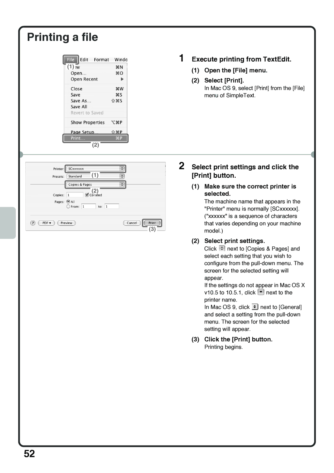 Sharp MX-4101N, MX-4100N Printing a file, Execute printing from TextEdit, Select print settings and click, Print button 