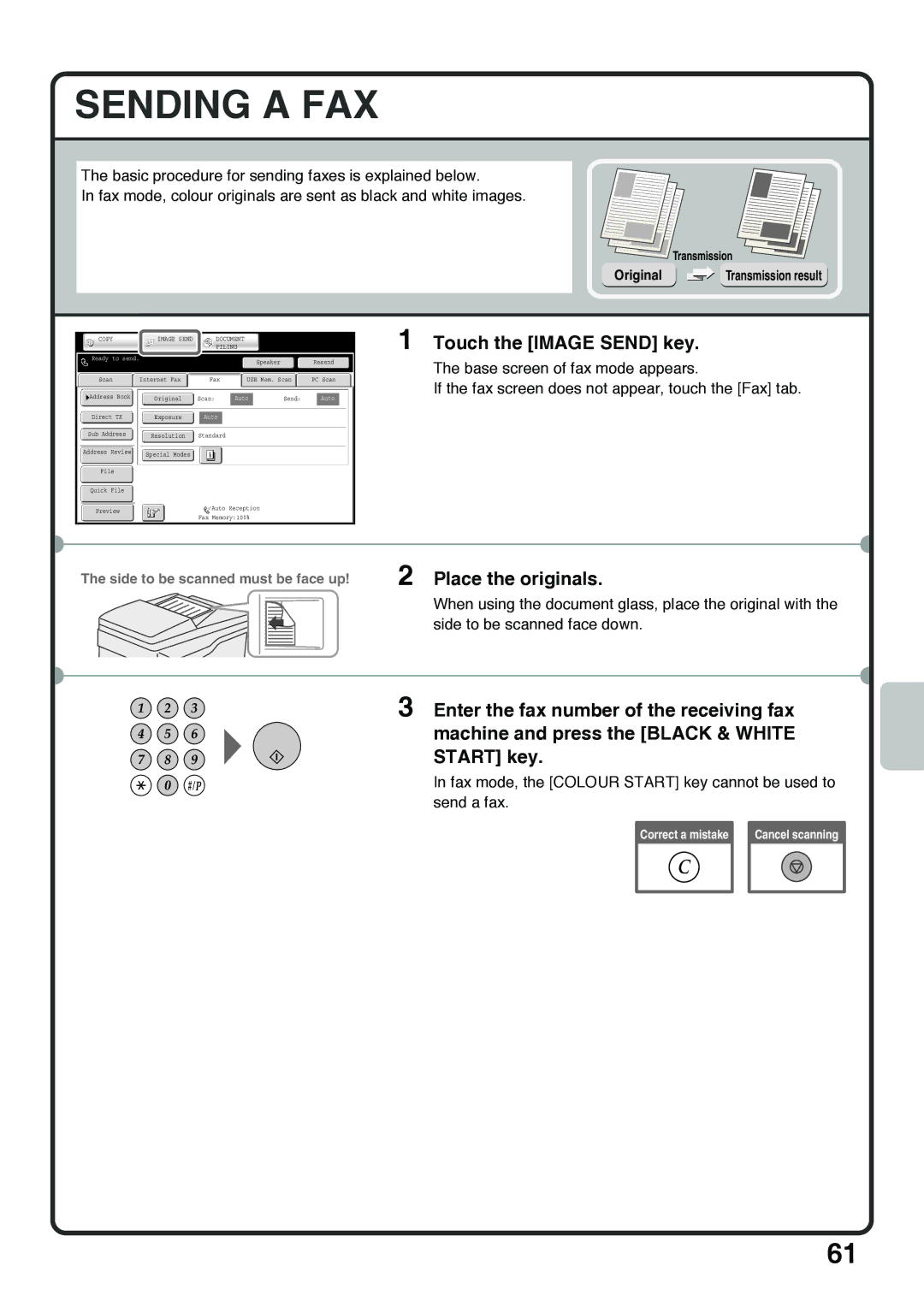 Sharp MX-5001N, MX-4100N, MX-5000N Sending a FAX, Touch the Image Send key, Enter the fax number of the receiving fax 