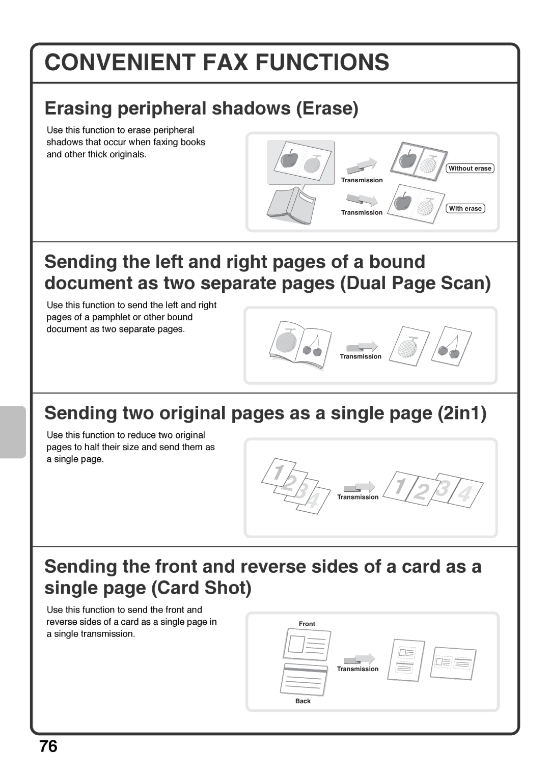 Sharp MX-4101N, MX-4100N, MX-5000N, MX-5001N Convenient FAX Functions, Sending two original pages as a single page 2in1 