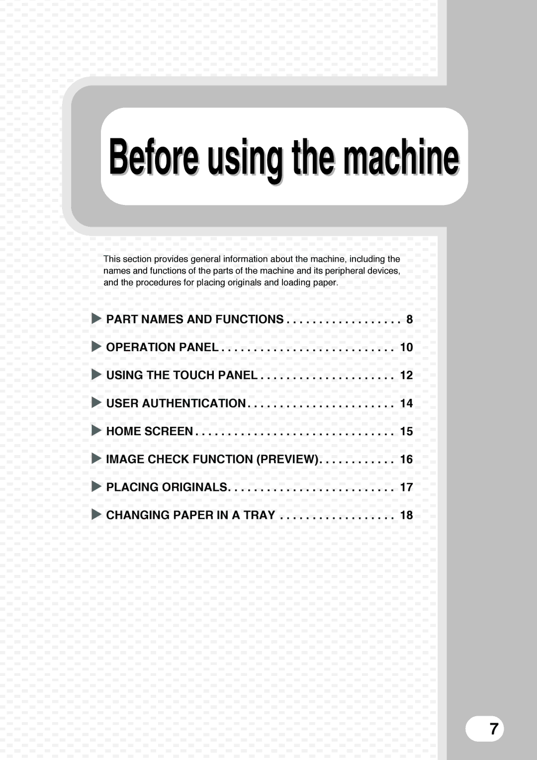 Sharp MX-5000N, MX-4100N, MX-4101N, MX-5001N quick start Before using the machine 