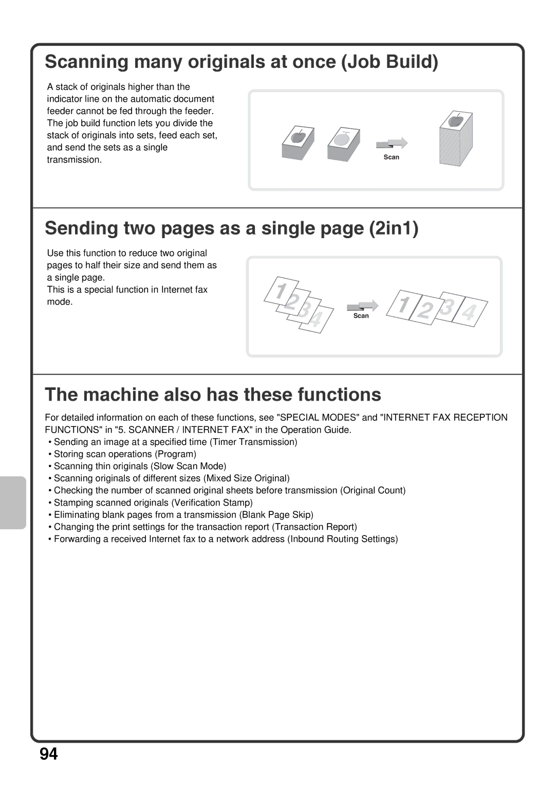 Sharp MX-4100N, MX-5000N, MX-4101N Scanning many originals at once Job Build, Sending two pages as a single page 2in1 