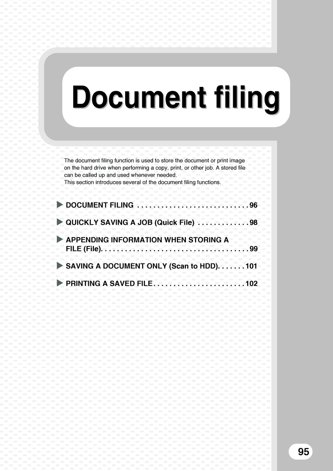 Sharp MX-5000N, MX-4100N, MX-4101N, MX-5001N quick start Document filing, Document Filing X Quickly Saving a JOB Quick File 