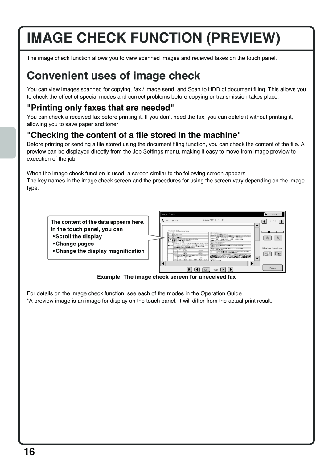 Sharp MX-4101N, MX-4100N Image Check Function Preview, Convenient uses of image check, Printing only faxes that are needed 