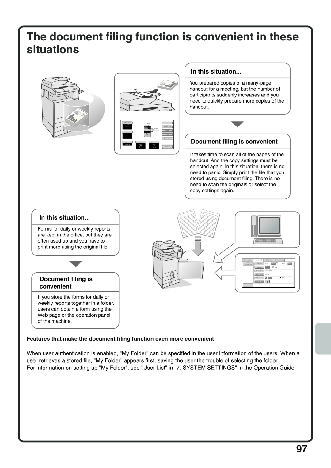 Sharp MX-5001N, MX-4100N, MX-5000N The document filing function is convenient in these situations, In this situation 
