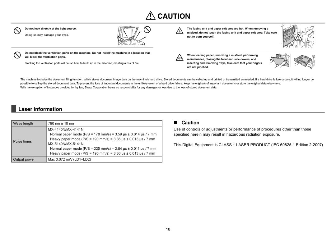 Sharp MX-5141N, MX-4140N, MX-5140N, MX-4141N quick start Laser information 