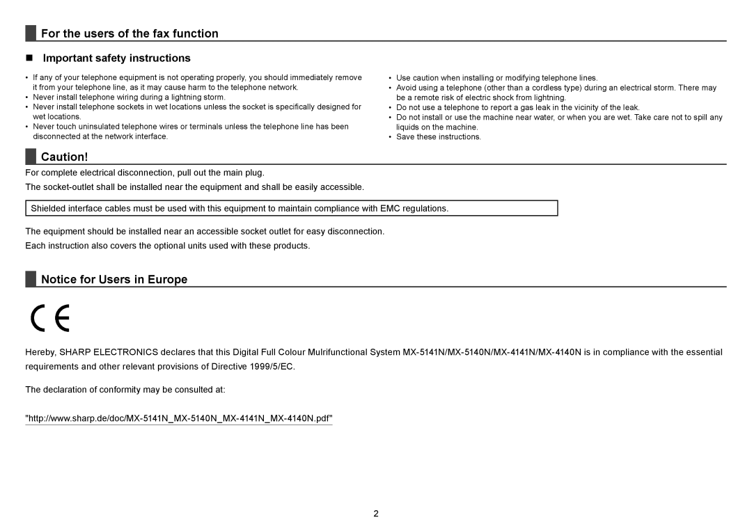 Sharp MX-5141N, MX-4140N, MX-5140N, MX-4141N quick start For the users of the fax function 