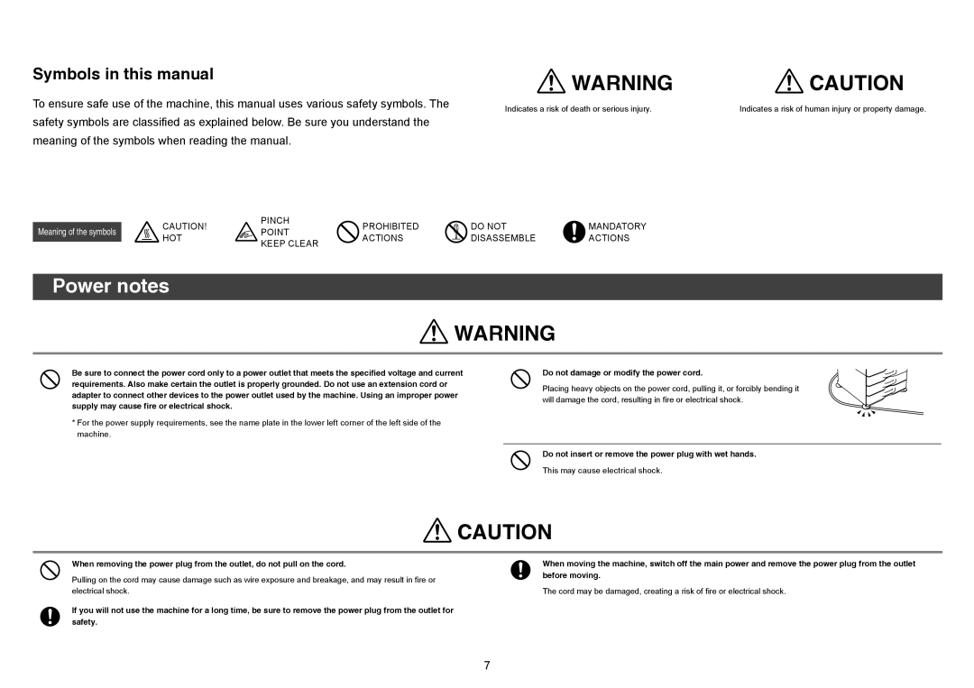 Sharp MX-4141N, MX-4140N, MX-5140N, MX-5141N quick start Power notes, Symbols in this manual 