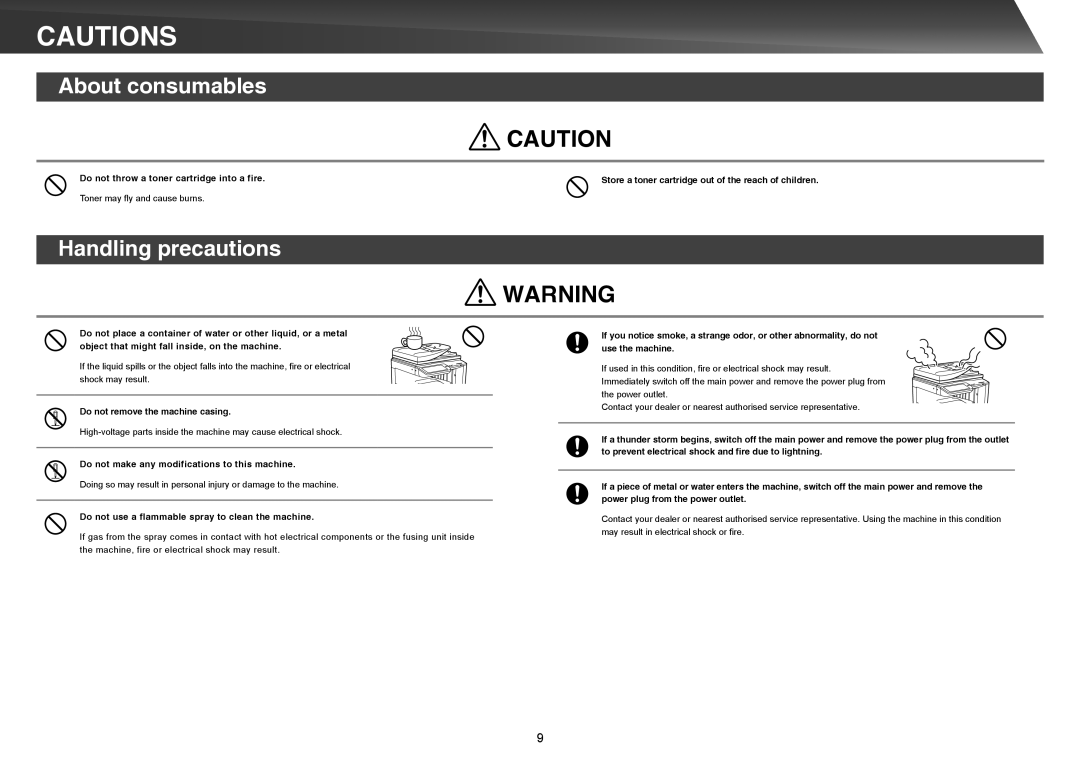 Sharp MX-5140N, MX-4140N, MX-5141N, MX-4141N quick start About consumables, Handling precautions 