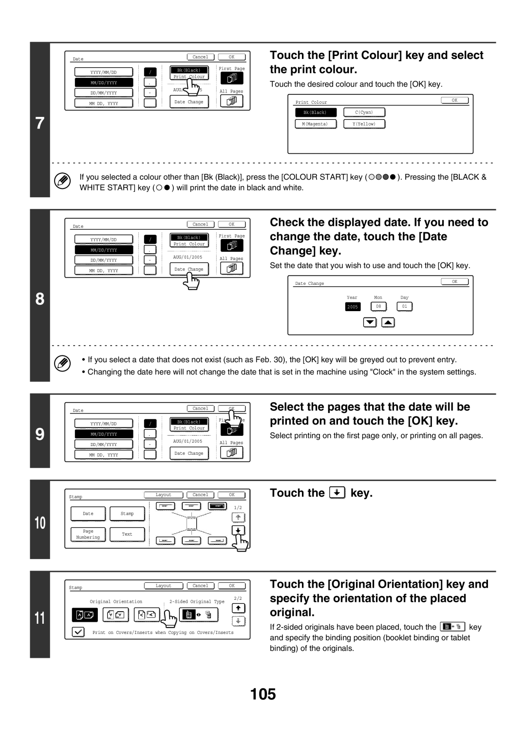 Sharp MX-2300G, MX-4501N, MX-2700N, MX-3501N manual 105, Touch the Print Colour key and select the print colour, Touch the key 