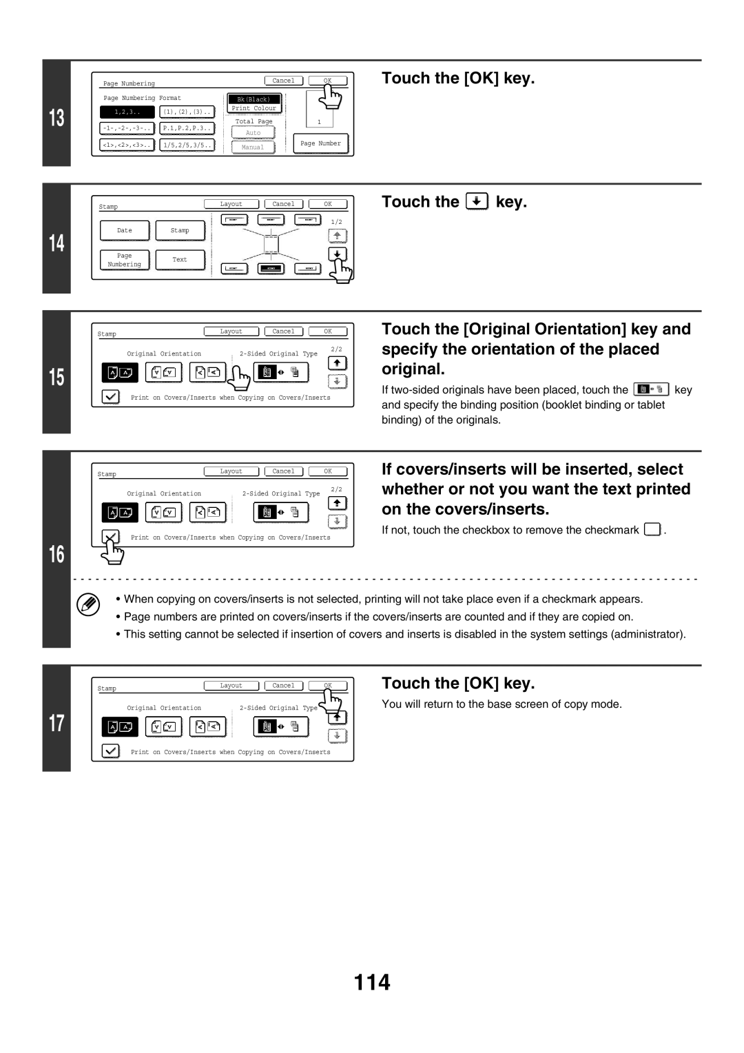 Sharp MX-3501N, MX-4501N, MX-2700N, MX-2300G, MX-2300N, MX-2700G, MX-3500N, MX-4500N manual 114, Touch the key 