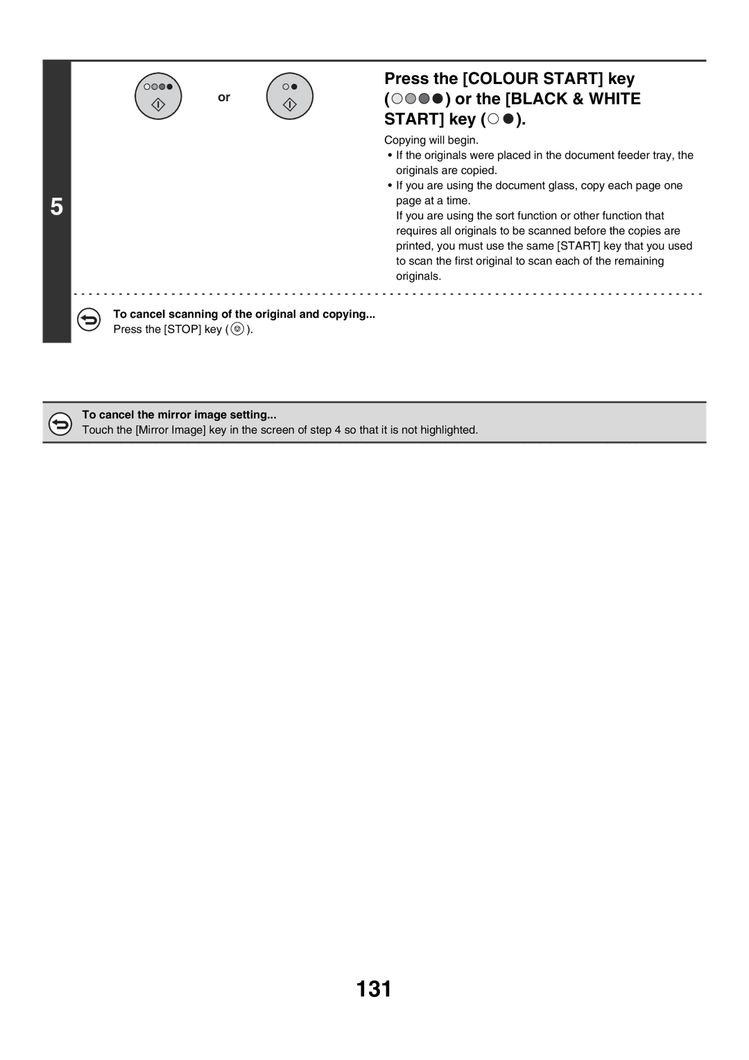 Sharp MX-2300N, MX-4501N, MX-2700N, MX-2300G, MX-3501N, MX-2700G, MX-3500N, MX-4500N 131, To cancel the mirror image setting 