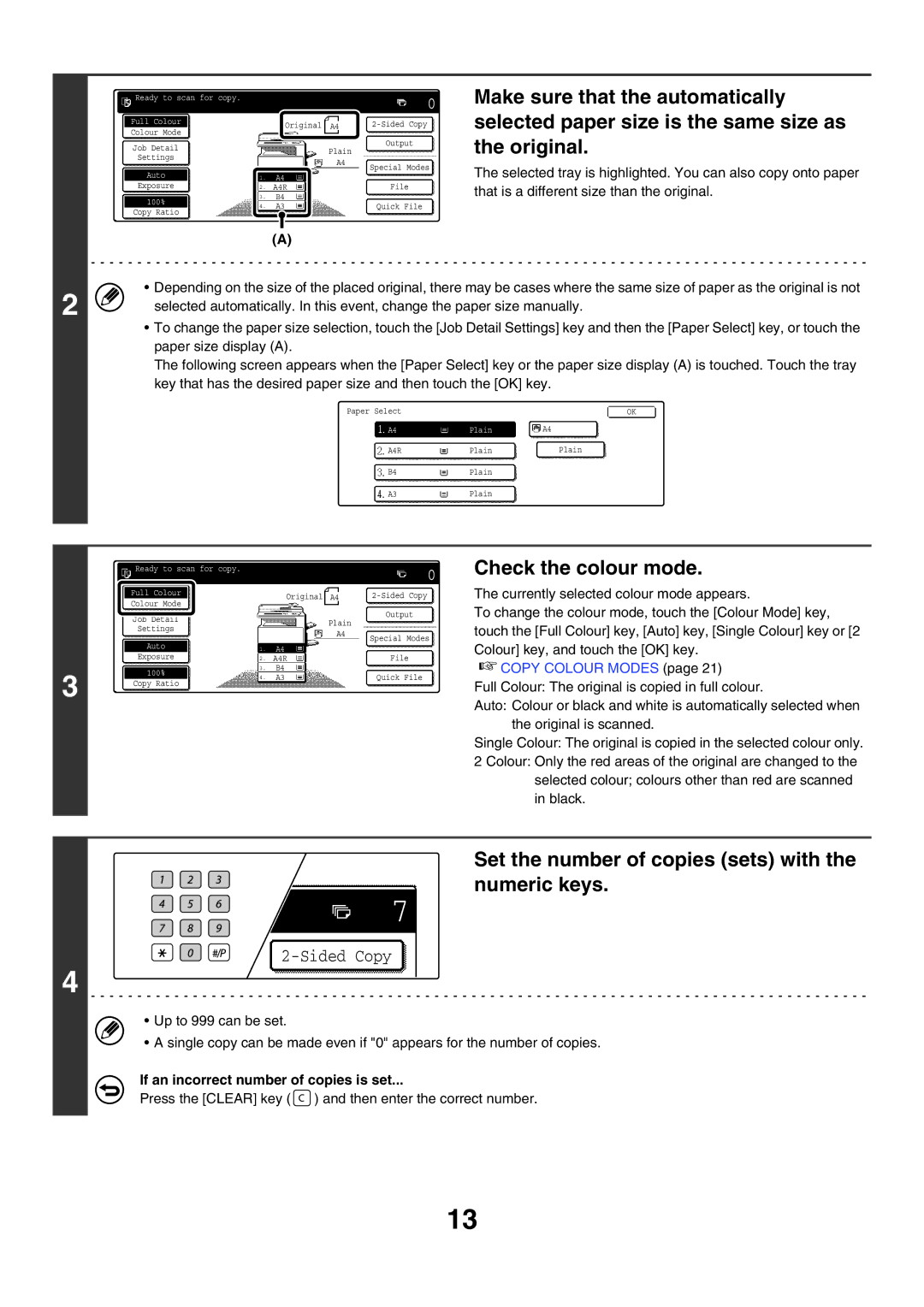 Sharp MX-3500N, MX-4501N, MX-2700N, MX-2300G, MX-3501N, MX-2300N, MX-2700G, MX-4500N manual Copy Colour Modes 