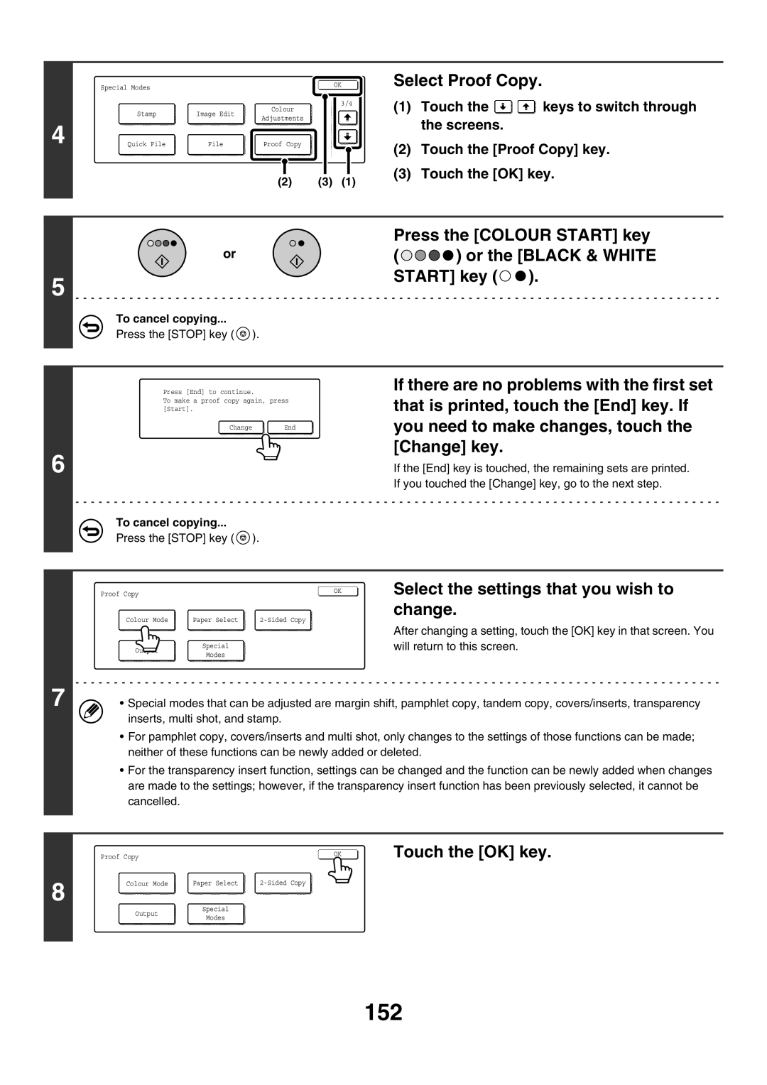 Sharp MX-2700N, MX-4501N, MX-2300G, MX-3501N, MX-2300N 152, Select Proof Copy, Select the settings that you wish to change 