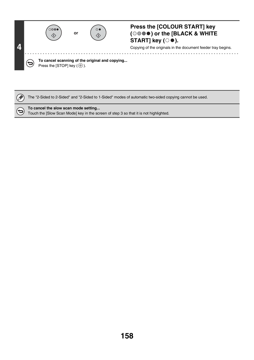 Sharp MX-4500N, MX-4501N, MX-2700N, MX-2300G, MX-3501N, MX-2300N, MX-2700G, MX-3500N 158, To cancel the slow scan mode setting 