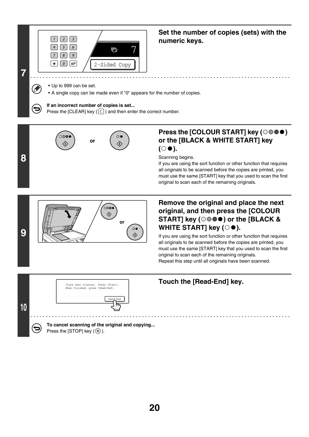 Sharp MX-2700G, MX-4501N, MX-2700N, MX-2300G, MX-3501N manual Scanning begins, Original to scan each of the remaining originals 