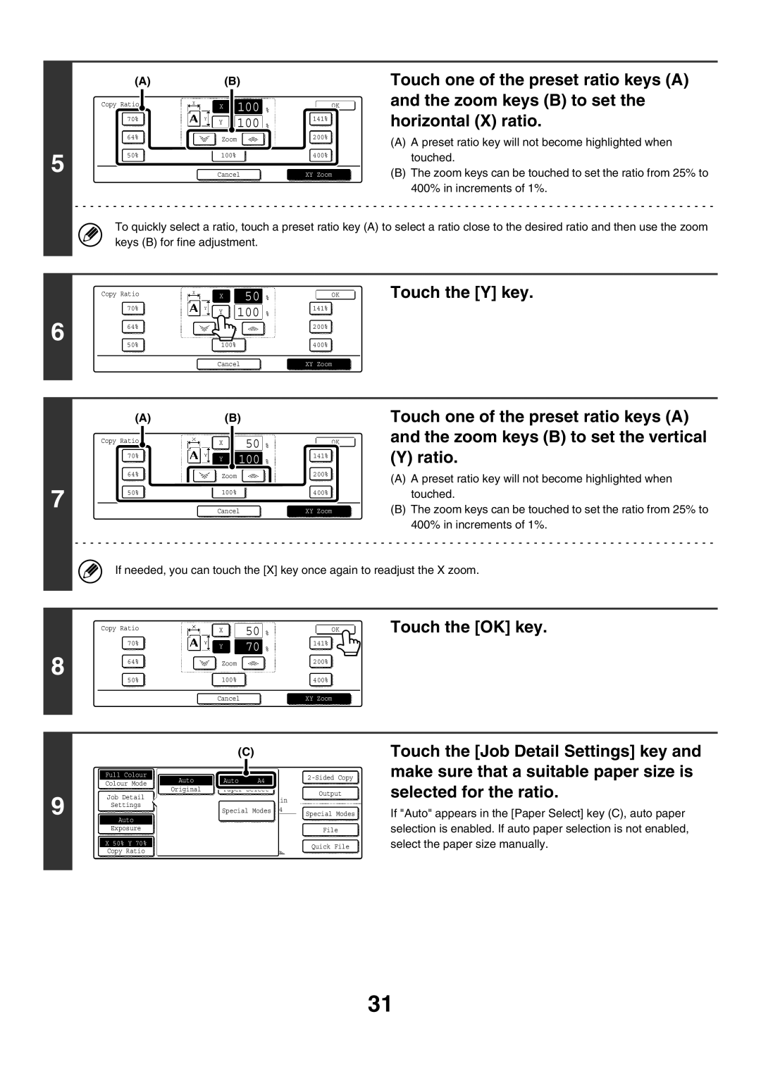 Sharp MX-4501N, MX-2700N, MX-2300G, MX-3501N, MX-2300N, MX-2700G, MX-3500N, MX-4500N manual Touch the Y key, Touch the OK key 