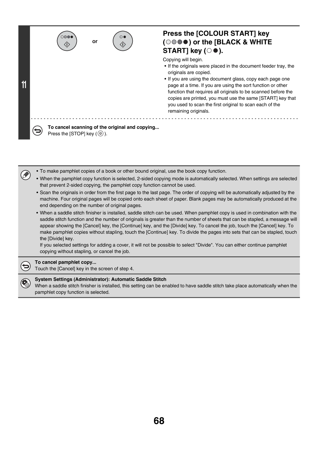 Sharp MX-2700G, MX-4501N, MX-2700N, MX-2300G To cancel pamphlet copy, System Settings Administrator Automatic Saddle Stitch 