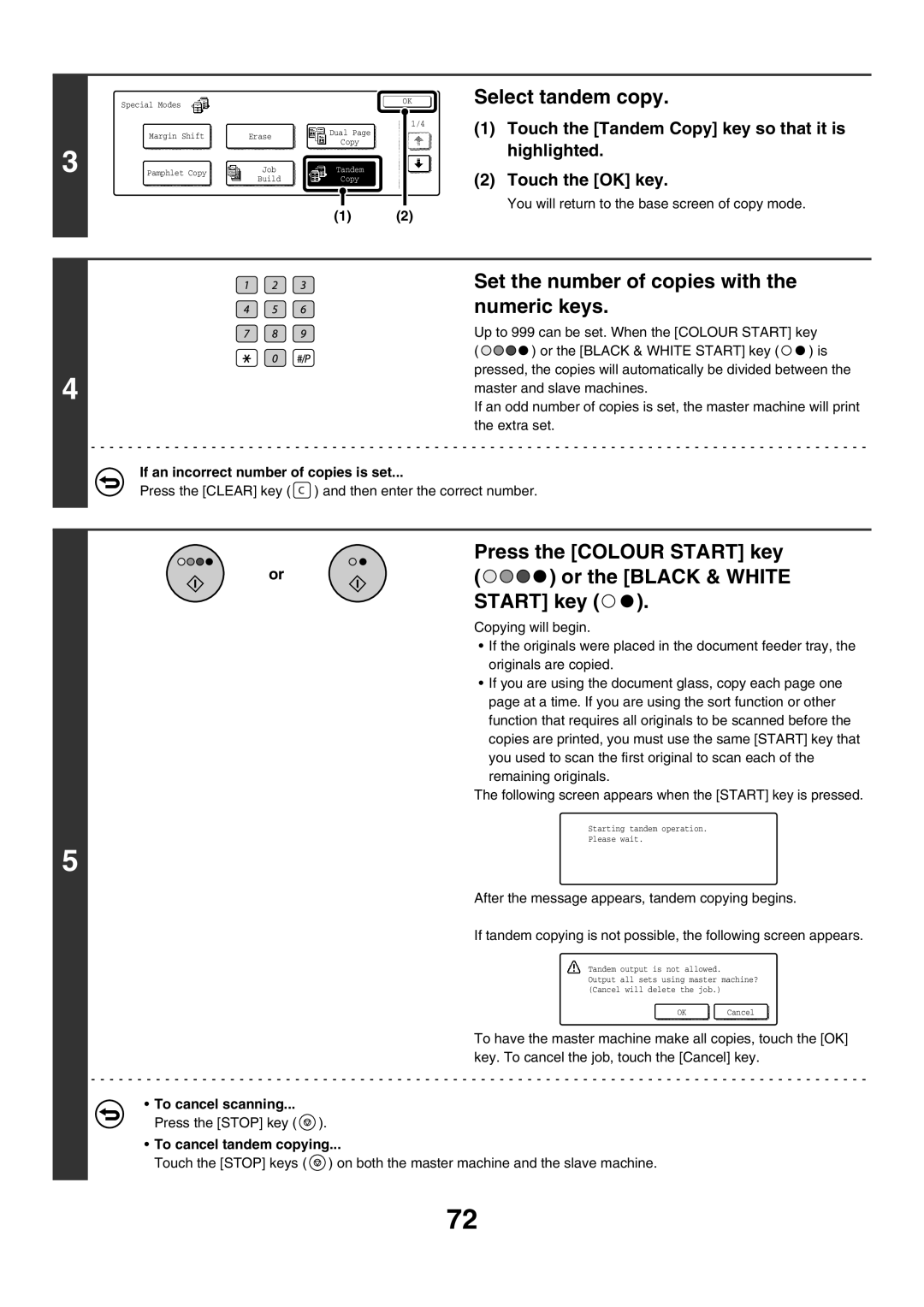 Sharp MX-2700N, MX-4501N, MX-2300G, MX-3501N manual To cancel tandem copying, Up to 999 can be set. When the Colour Start key 