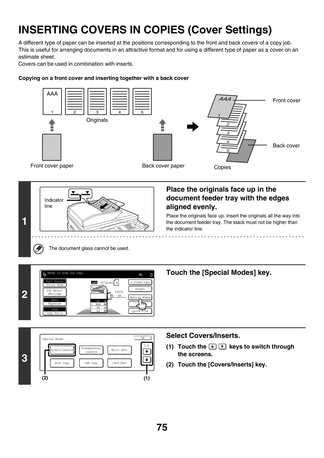 Sharp MX-2300N, MX-4501N, MX-2700N, MX-2300G, MX-3501N manual Inserting Covers in Copies Cover Settings, Select Covers/Inserts 