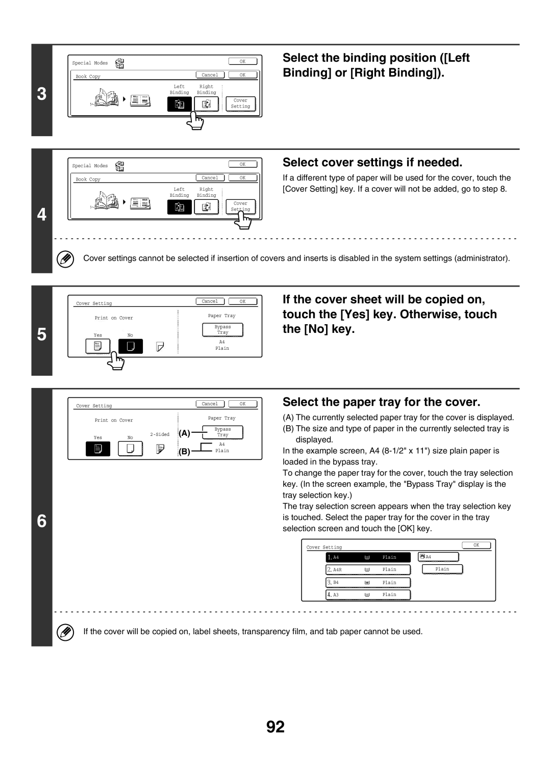 Sharp MX-2700G, MX-4501N manual Select the binding position Left Binding or Right Binding, Select cover settings if needed 