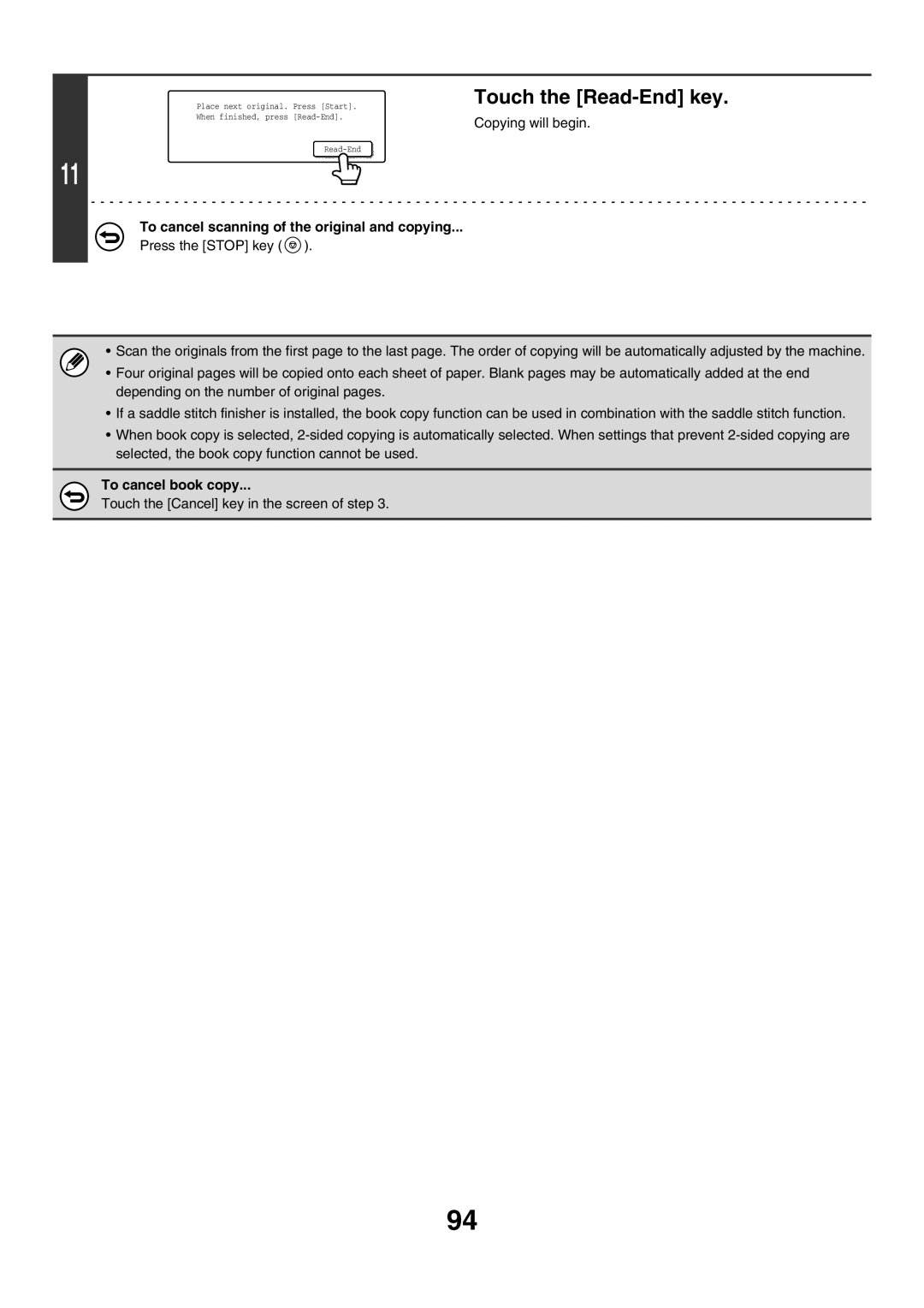 Sharp MX-4500N, MX-4501N, MX-2700N, MX-2300G, MX-3501N To cancel scanning of the original and copying, To cancel book copy 