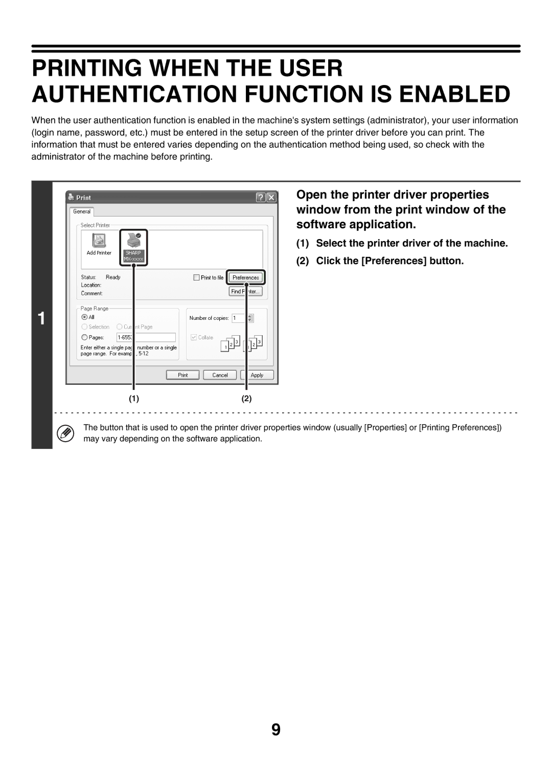 Sharp MX-2300G, MX-4501N, MX-2700N, MX-3501N, MX-2300N, MX-2700G Printing When the User Authentication Function is Enabled 