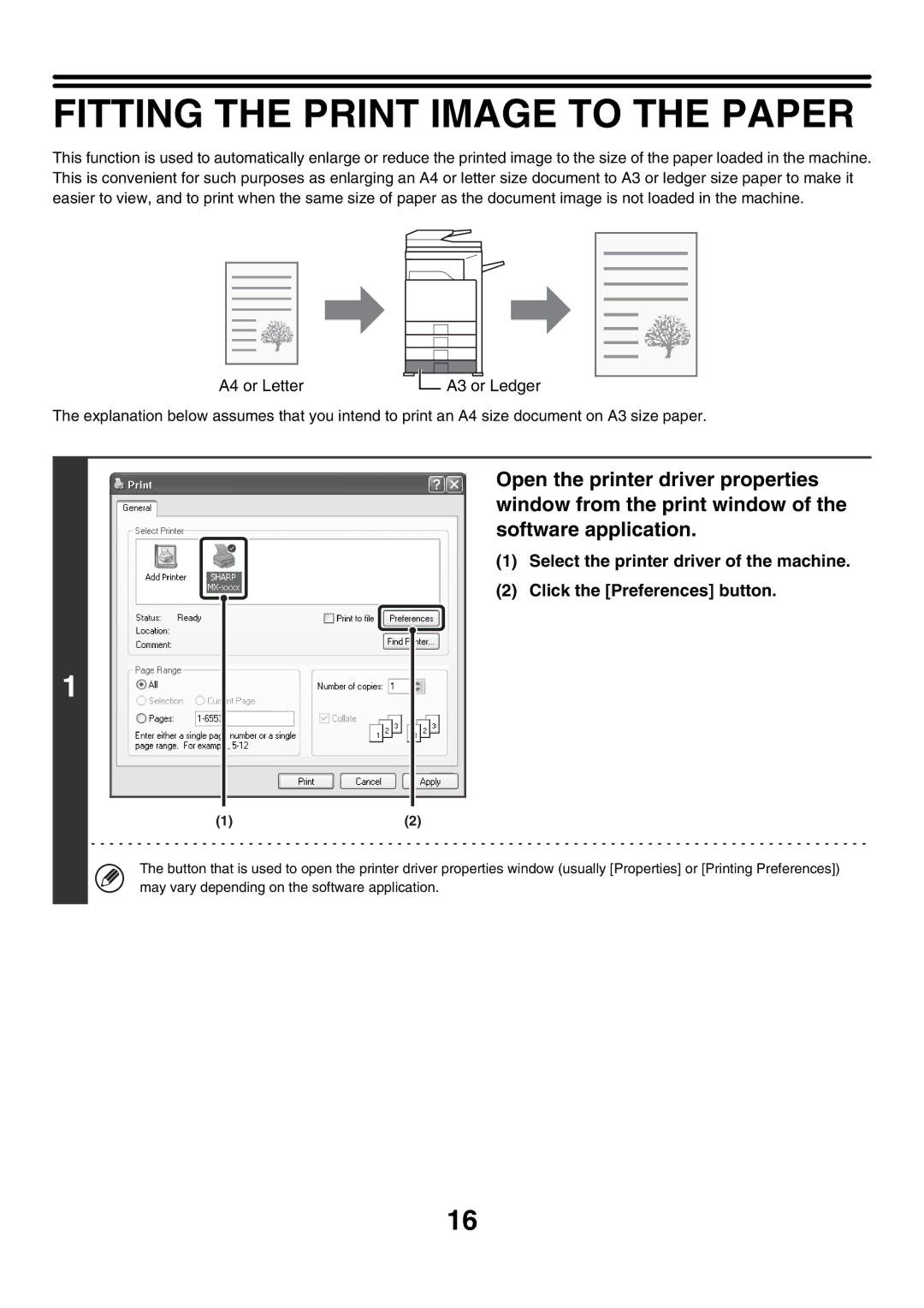 Sharp MX-2700N, MX-4501N, MX-2300G, MX-3501N, MX-2300N, MX-2700G, MX-3500N Fitting the Print Image to the Paper, A4 or Letter 