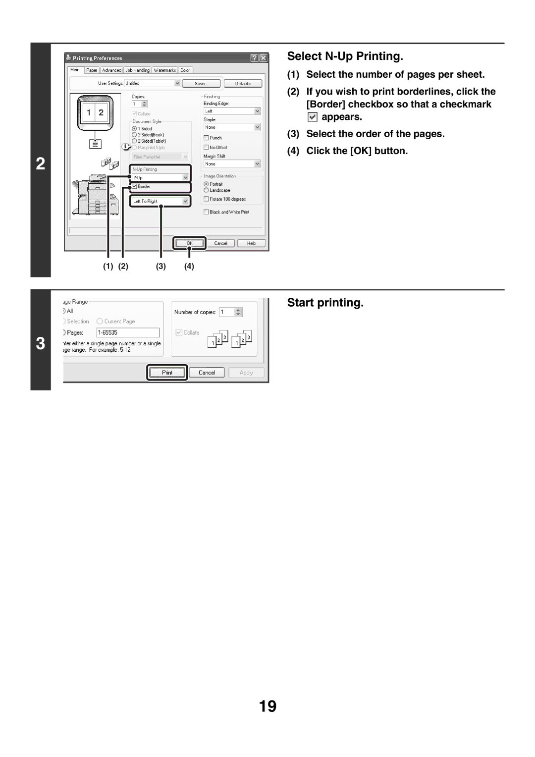 Sharp MX-2300N, MX-4501N, MX-2700N, MX-2300G, MX-3501N, MX-2700G, MX-3500N, MX-4500N manual Select N-Up Printing 