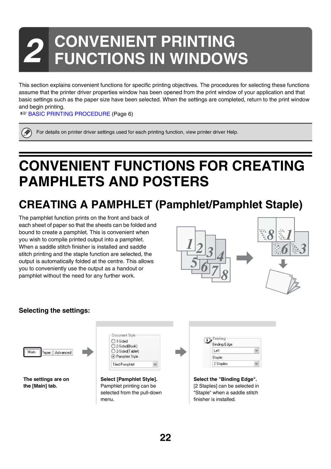 Sharp MX-4500N manual Convenient Functions for Creating Pamphlets and Posters, Creating a Pamphlet Pamphlet/Pamphlet Staple 