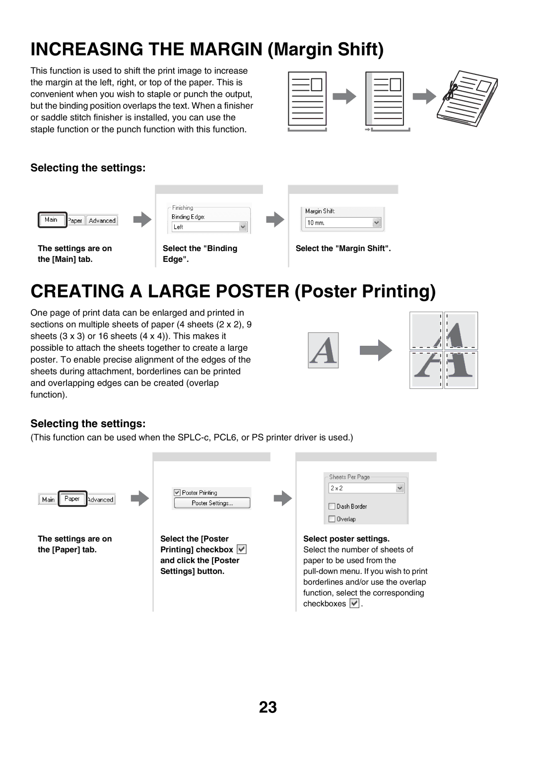 Sharp MX-4501N, MX-2700N, MX-2300G, MX-3501N Increasing the Margin Margin Shift, Creating a Large Poster Poster Printing 