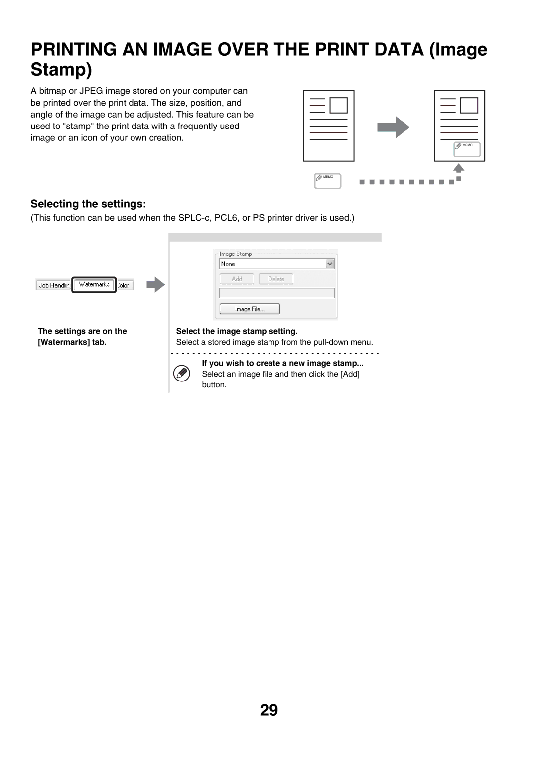 Sharp MX-3500N, MX-4501N, MX-2700N, MX-2300G, MX-3501N, MX-2300N, MX-2700G Printing AN Image Over the Print Data Image Stamp 