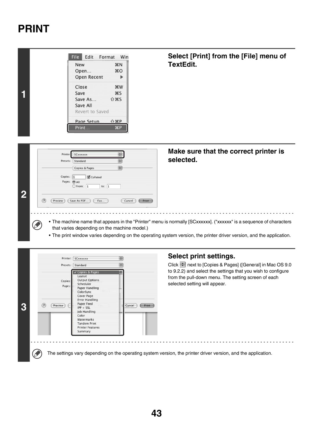 Sharp MX-2300N, MX-4501N, MX-2700N, MX-2300G, MX-3501N, MX-2700G, MX-3500N, MX-4500N manual Print, Select print settings 