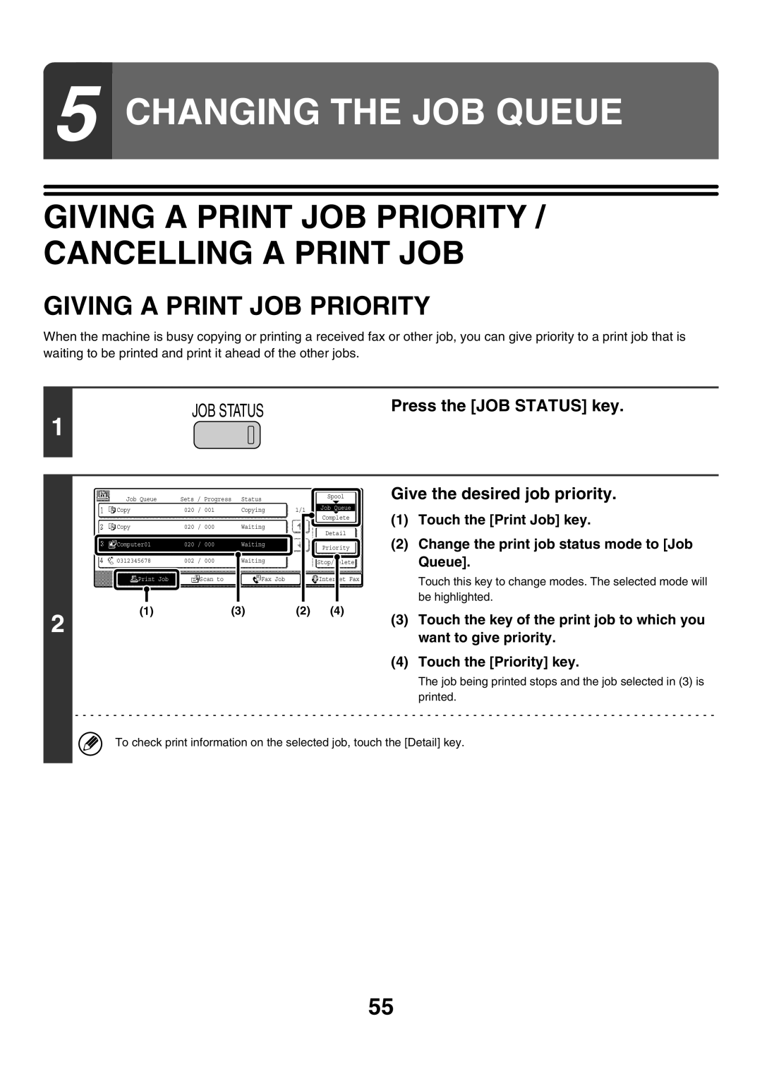 Sharp MX-4501N, MX-2700N, MX-2300G manual Giving a Print JOB Priority / Cancelling a Print JOB, Give the desired job priority 