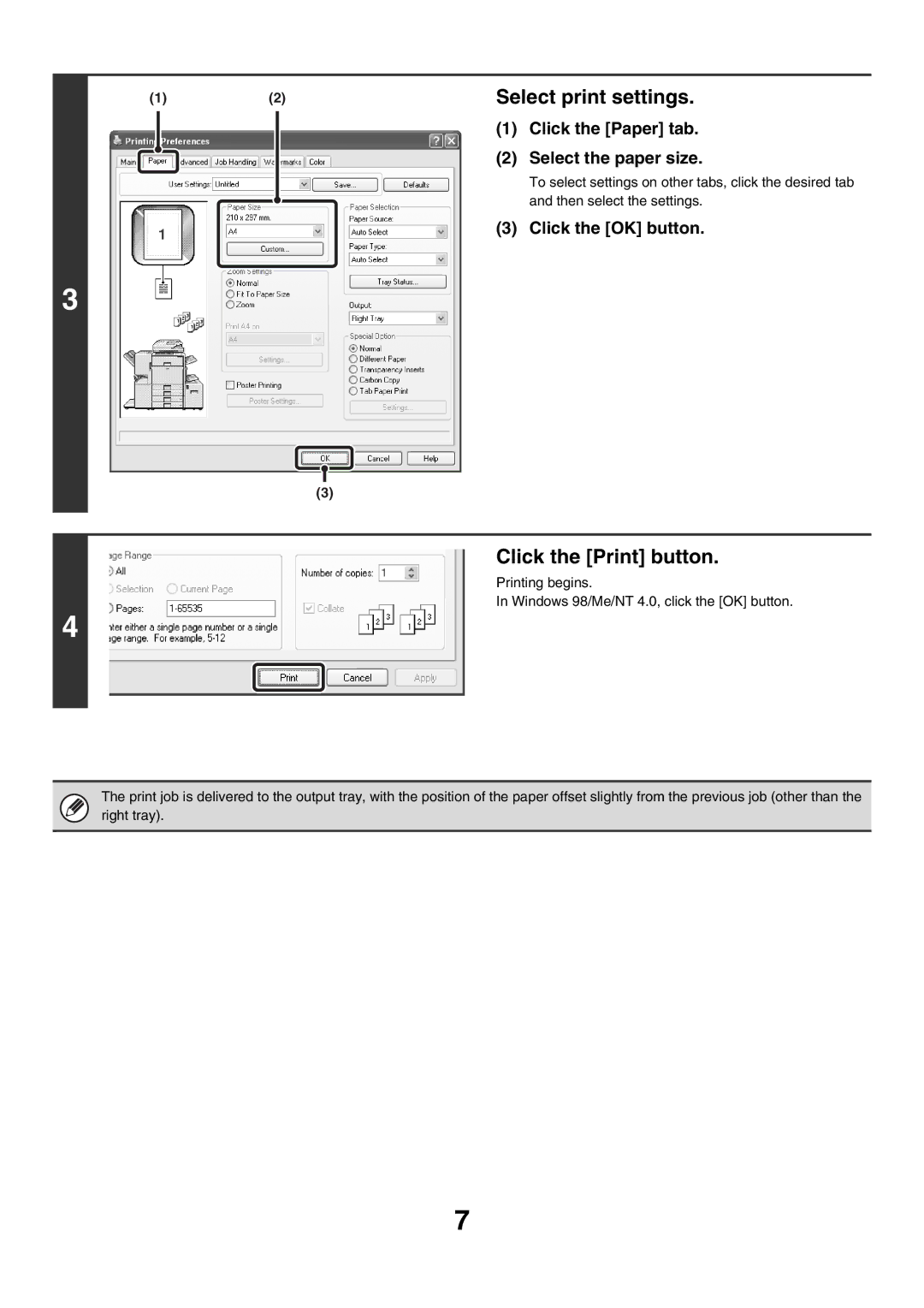 Sharp MX-4501N, MX-2700N, MX-2300G, MX-3501N, MX-2300N, MX-2700G, MX-3500N manual Select print settings, Click the Print button 