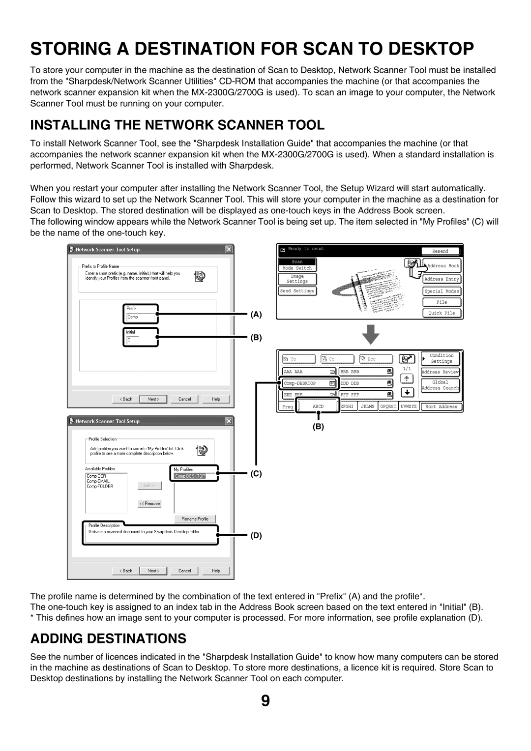 Sharp MX-2300G, MX-4501N, MX-2700N, MX-3501N Storing a Destination for Scan to Desktop, Installing the Network Scanner Tool 