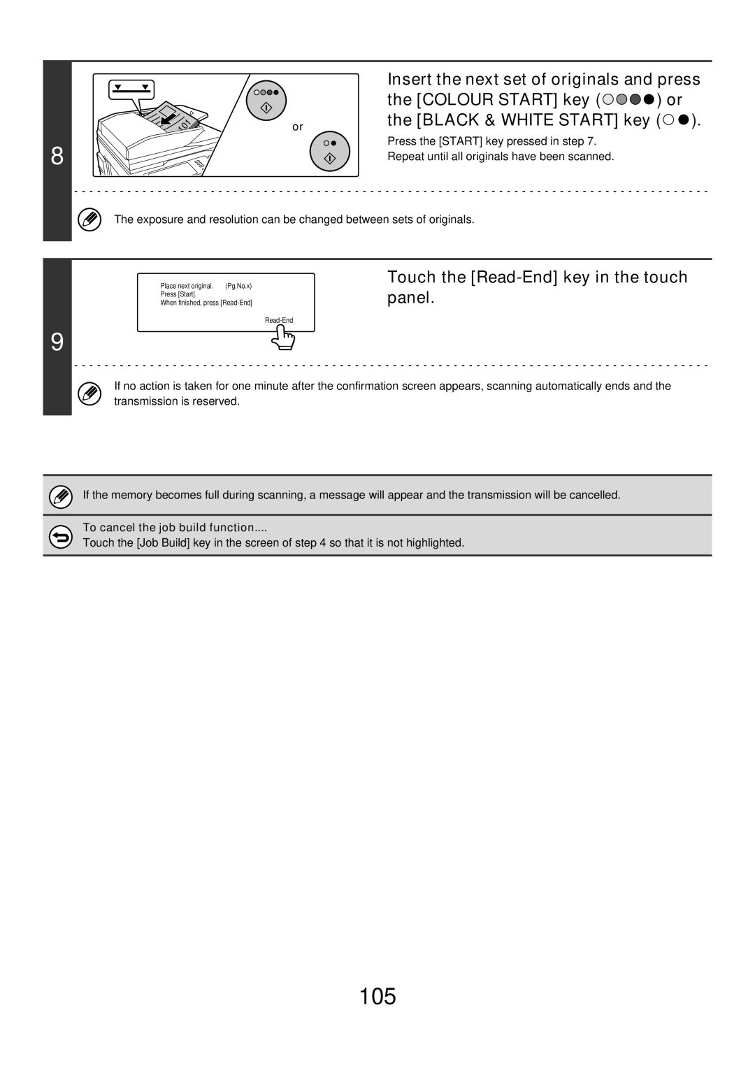 Sharp MX-2300G, MX-4501N, MX-2700N manual 105, Touch the Read-End key in the touch panel, To cancel the job build function 