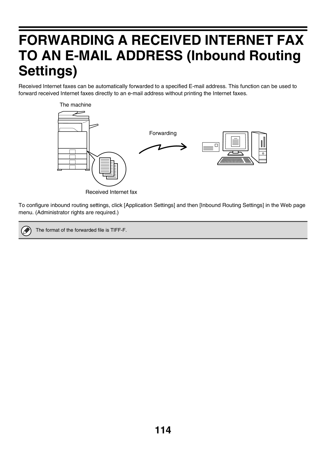 Sharp MX-3501N, MX-4501N, MX-2700N Forwarding a Received Internet FAX, To AN E-MAIL Address Inbound Routing Settings, 114 