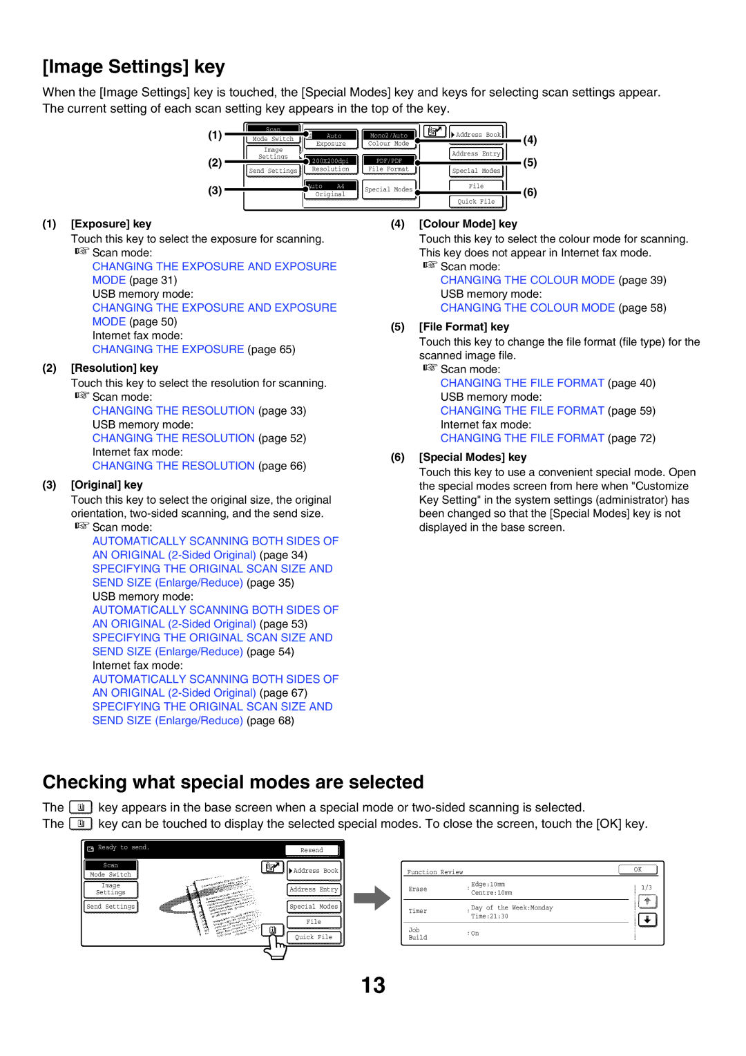 Sharp MX-3500N, MX-4501N, MX-2700N, MX-2300G, MX-3501N, MX-2300N Image Settings key, Checking what special modes are selected 