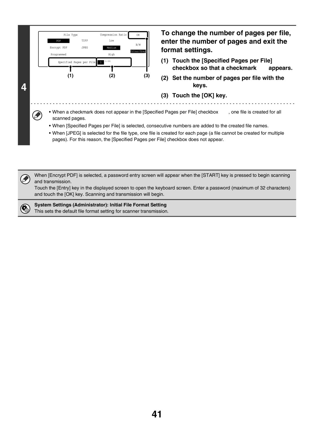 Sharp MX-2300G, MX-4501N, MX-2700N, MX-3501N, MX-2300N, MX-2700G System Settings Administrator Initial File Format Setting 