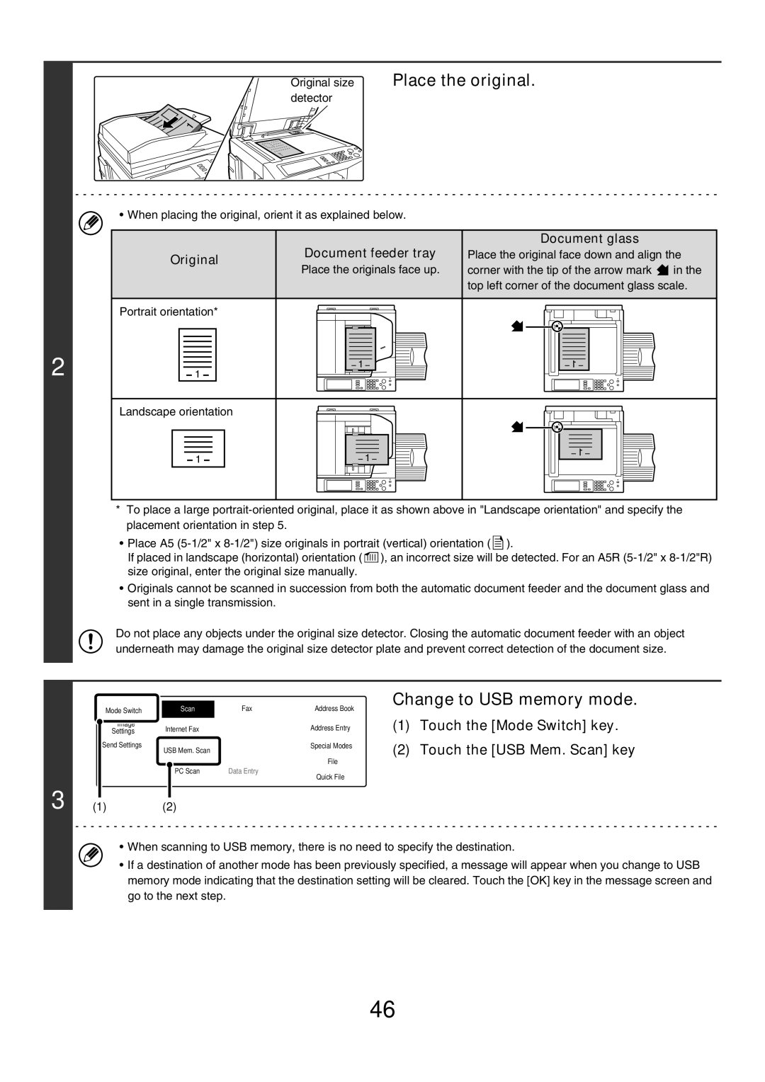 Sharp MX-4500N, MX-4501N, MX-2700N, MX-2300G, MX-3501N, MX-2300N, MX-2700G Change to USB memory mode, Touch the Mode Switch key 