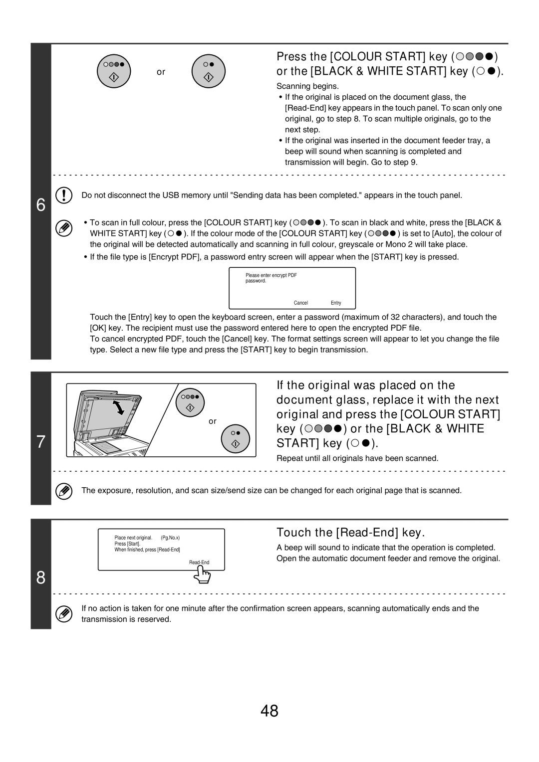 Sharp MX-2700N manual If the original was placed on, Document glass, replace it with the next, Or the Black & White, Key 