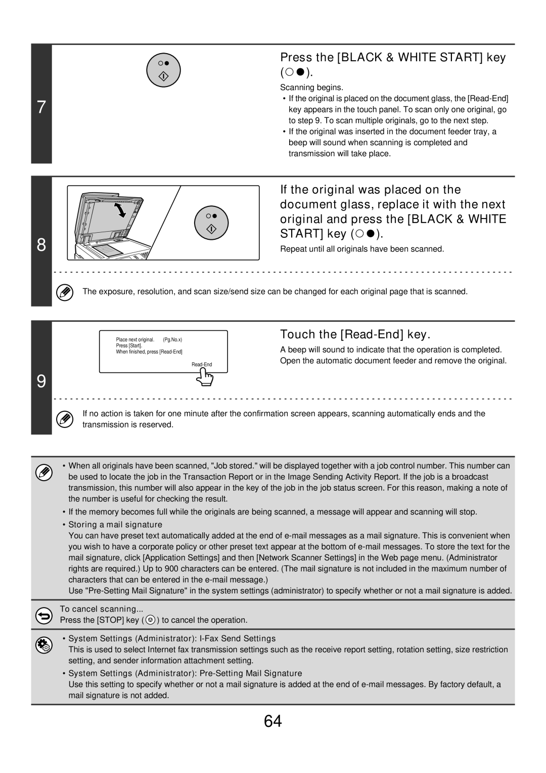 Sharp MX-2700N, MX-4501N, MX-2300G Press the Black & White Start key, System Settings Administrator I-Fax Send Settings 