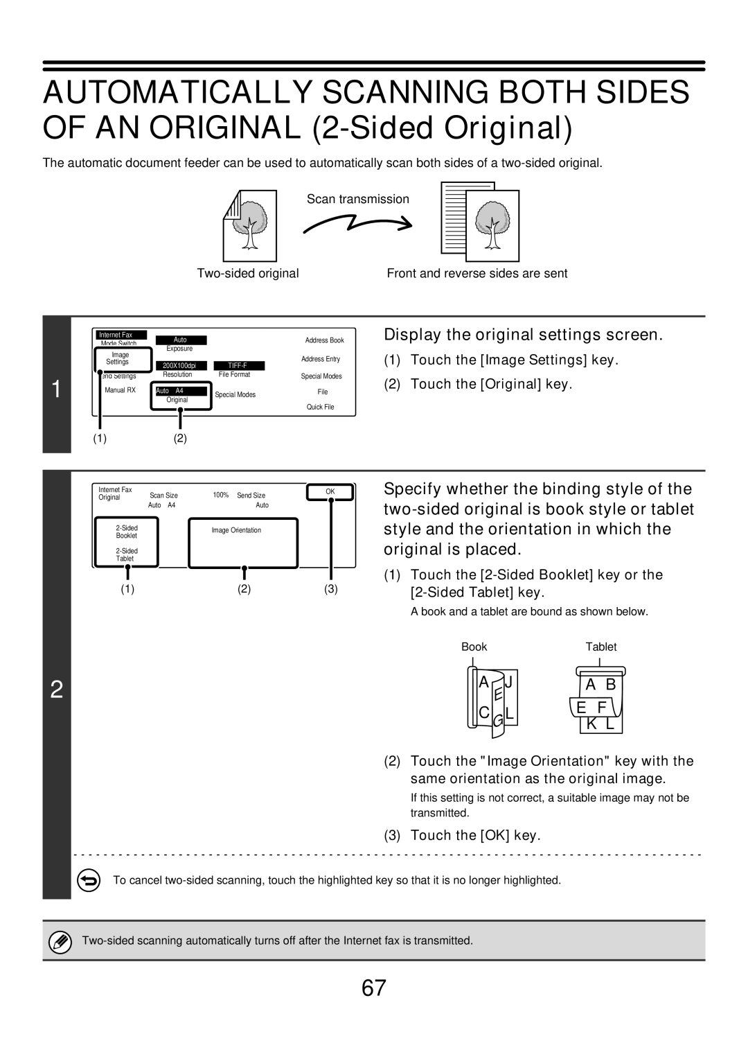 Sharp MX-2300N, MX-4501N, MX-2700N, MX-2300G, MX-3501N, MX-2700G manual Book and a tablet are bound as shown below BookTablet 