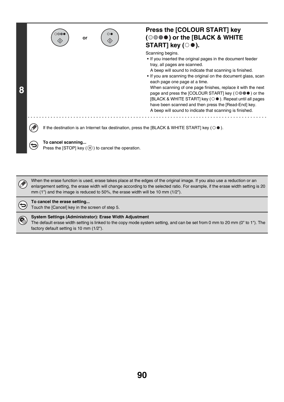 Sharp MX-3501N, MX-4501N, MX-2700N manual To cancel the erase setting, System Settings Administrator Erase Width Adjustment 