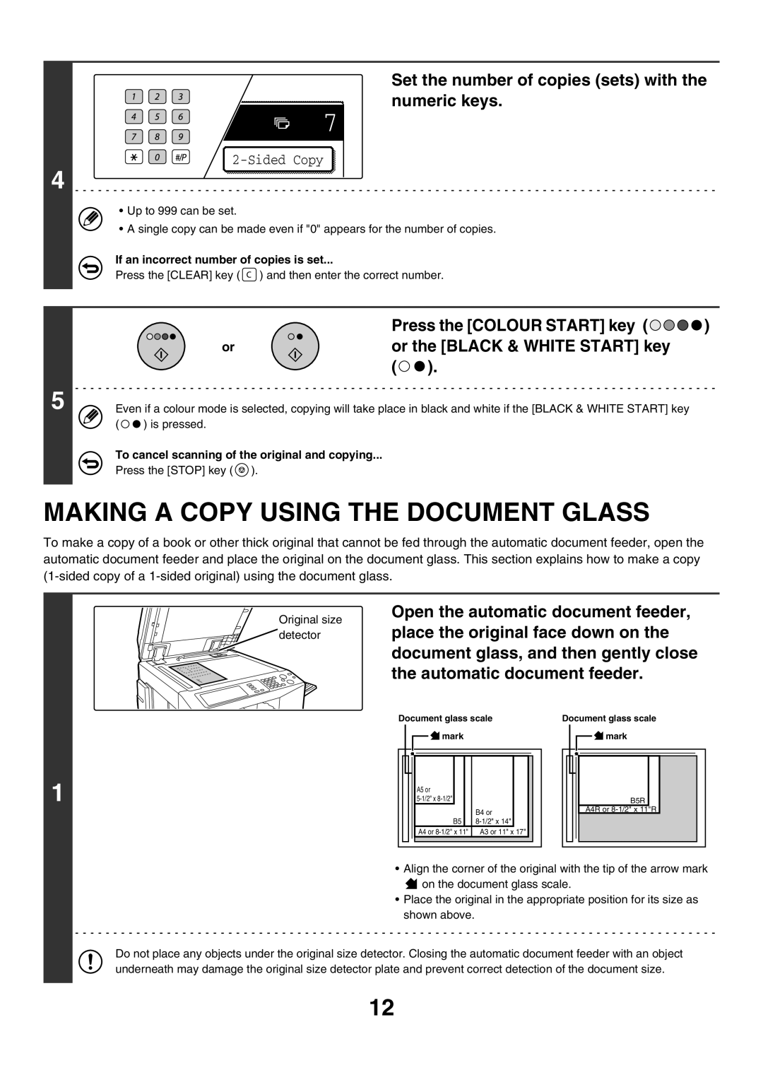 Sharp MX-2700G Making A Copy Using The Document Glass, Set the number of copies sets with the numeric keys, Sided Copy 