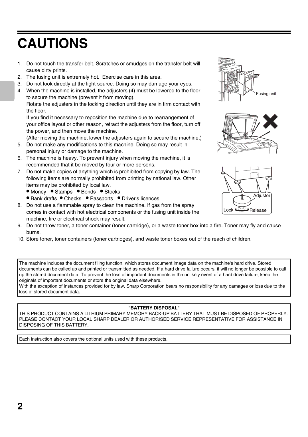 Sharp MX-7000N, MX-6200N, MX-5500N, MX-7001N, MX-6201N specifications Bank drafts Checks Passports Drivers licences 