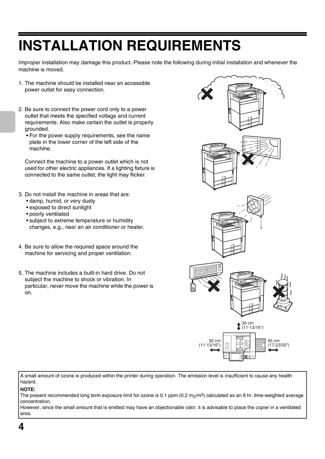 Sharp MX-7001N, MX-6200N, MX-7000N, MX-5500N, MX-6201N specifications Installation Requirements 