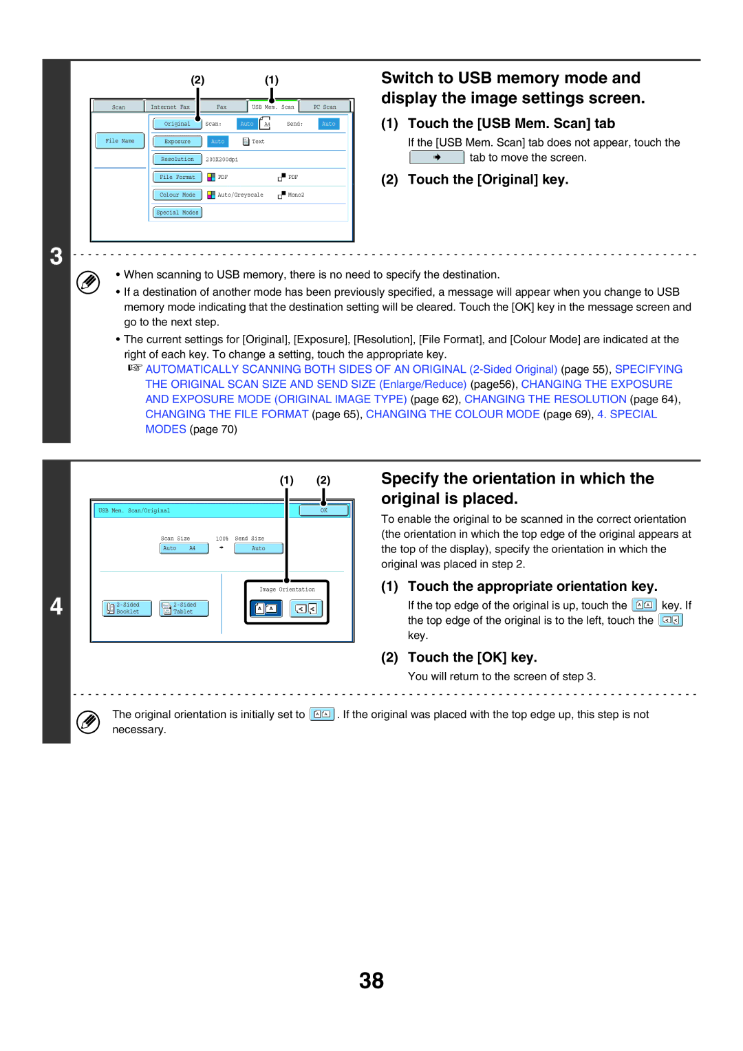 Sharp MX-5500N, MX-6200N, MX-7000N manual Touch the USB Mem. Scan tab, Touch the Original key 