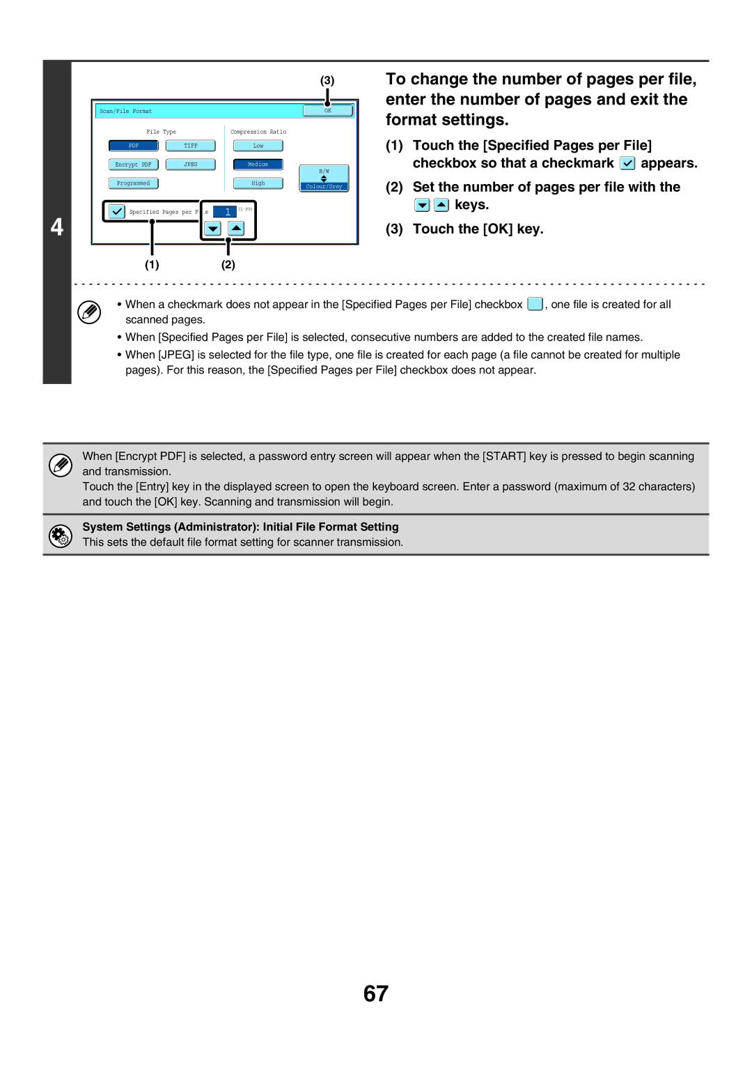 Sharp MX-7000N, MX-6200N, MX-5500N manual System Settings Administrator Initial File Format Setting 