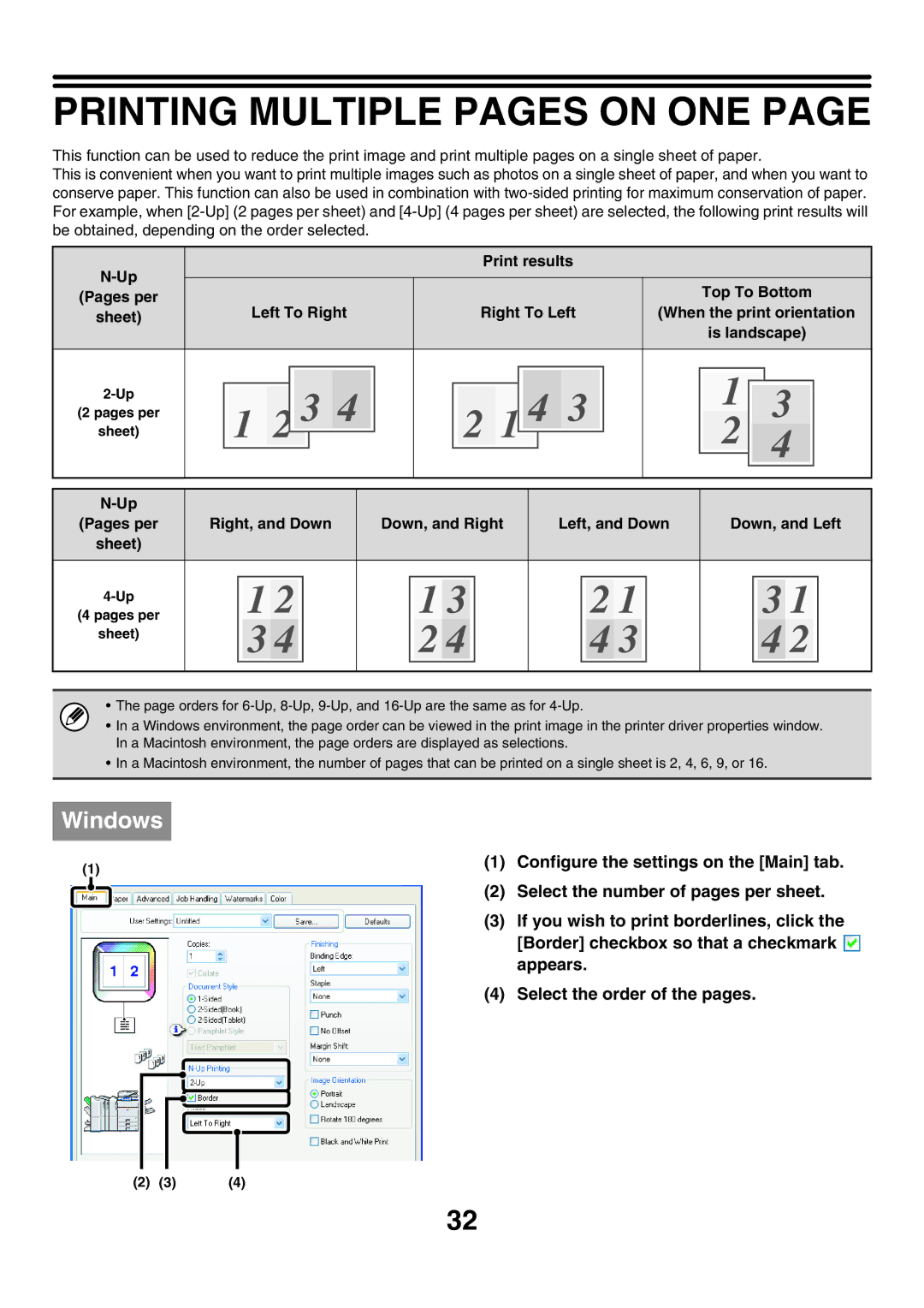 Sharp MX-5500N, MX-6200N, MX-7000N manual Printing Multiple Pages on ONE, Sheet, Is landscape 